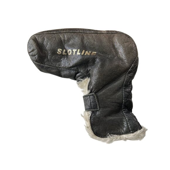 Vintage Slotline Inertial Putter Cover Black Genuine Leather Faux Fur Lining - Picture 2 of 3